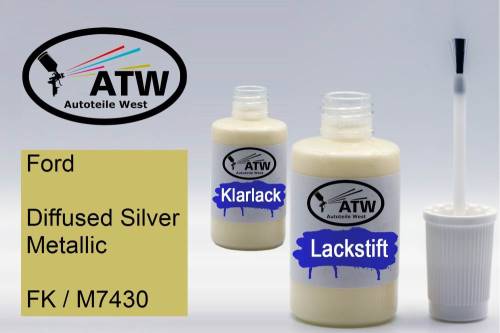 Ford, Diffused Silver Metallic, FK / M7430: 20ml Lackstift + 20ml Klarlack - Set, von ATW Autoteile West.